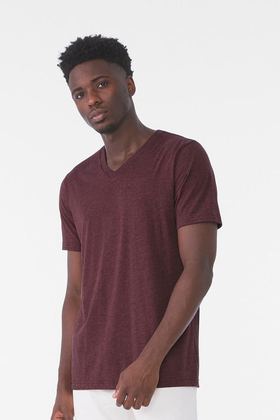 BELLA+CANVAS Unisex Triblend V-Neck Tee in Maroon Triblend