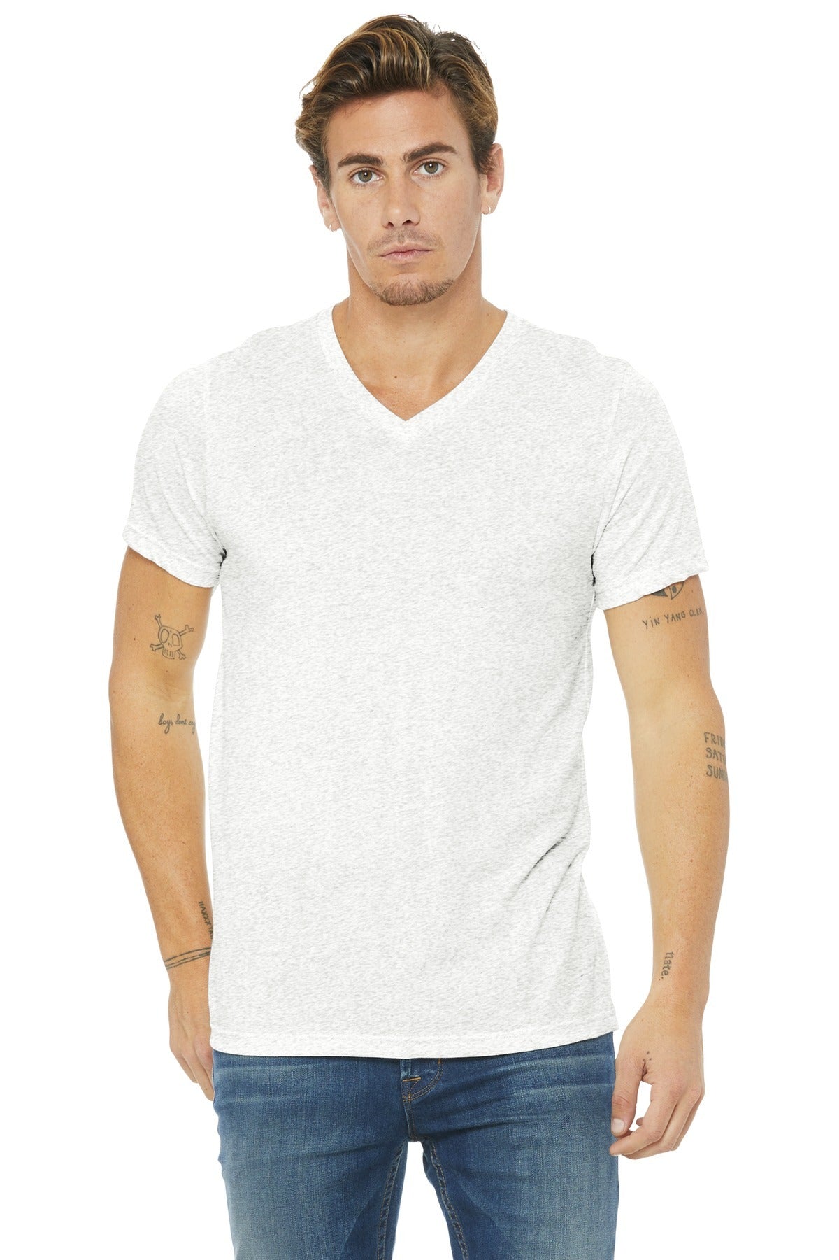 BELLA+CANVAS Unisex Triblend V-Neck Tee in White Fleck Triblend